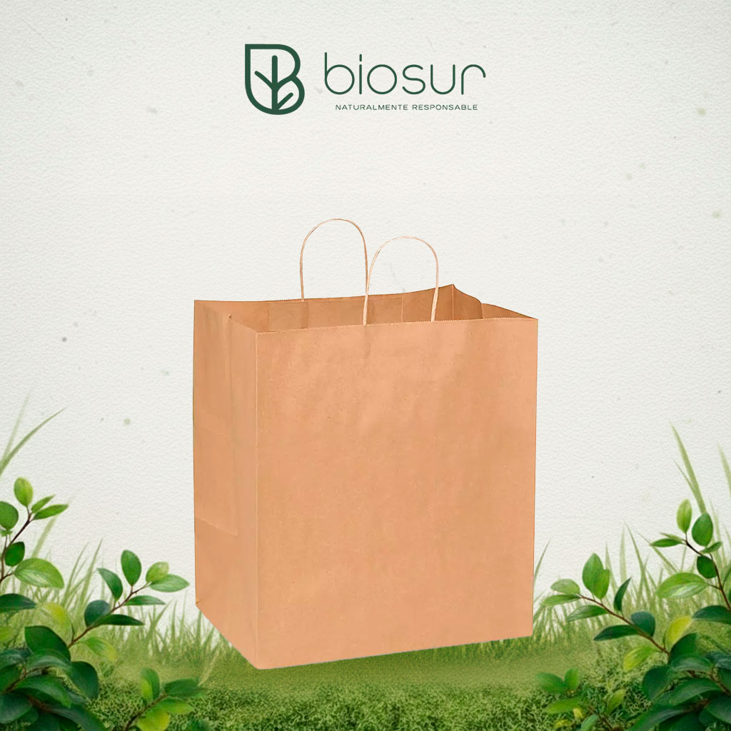 Bolsa Grande con Asa de Papel Kraft | Ecológica BIOSUR