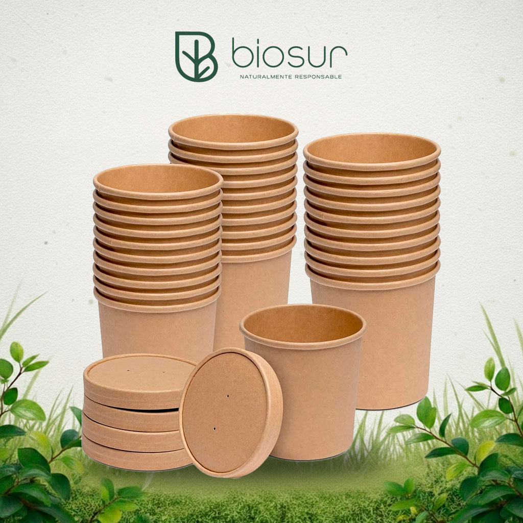 Bowl Sopero 16 oz Kraft + PLA con Tapa | Biodegradable