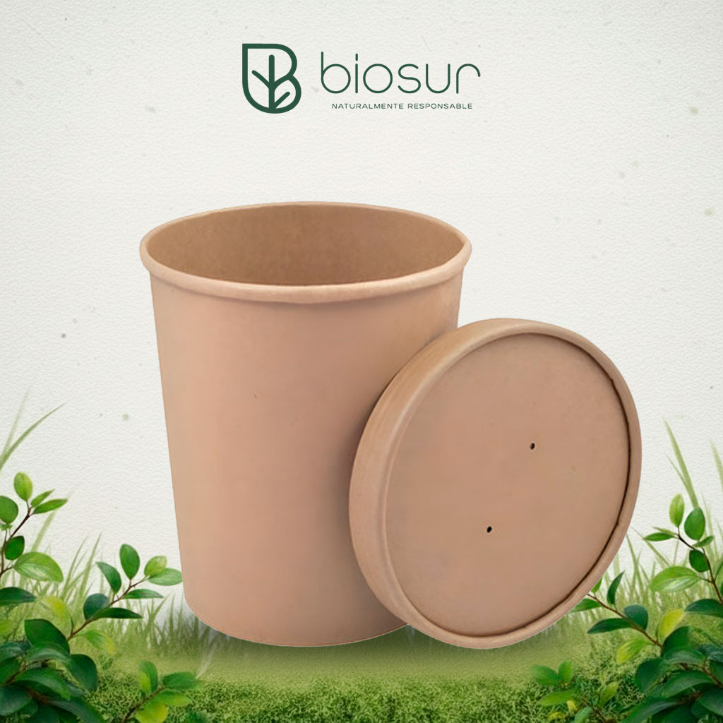 Bowl Sopero 24 oz de Papel Kraft con Tapa | Ecológico