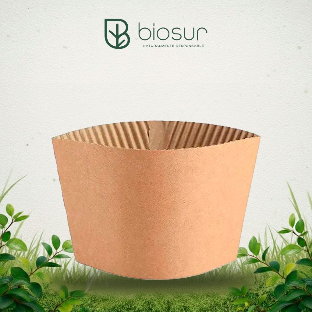 fajilla para vaso 8 oz, fajilla de papel kraft, protector térmico para vasos, sleeve ecológico para café, accesorios para vasos desechables, fajilla biosur