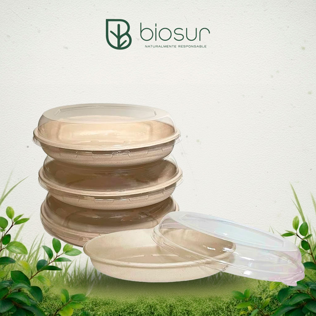 Bowl Ovalado 32 oz de Bagazo con Tapa | Biodegradable