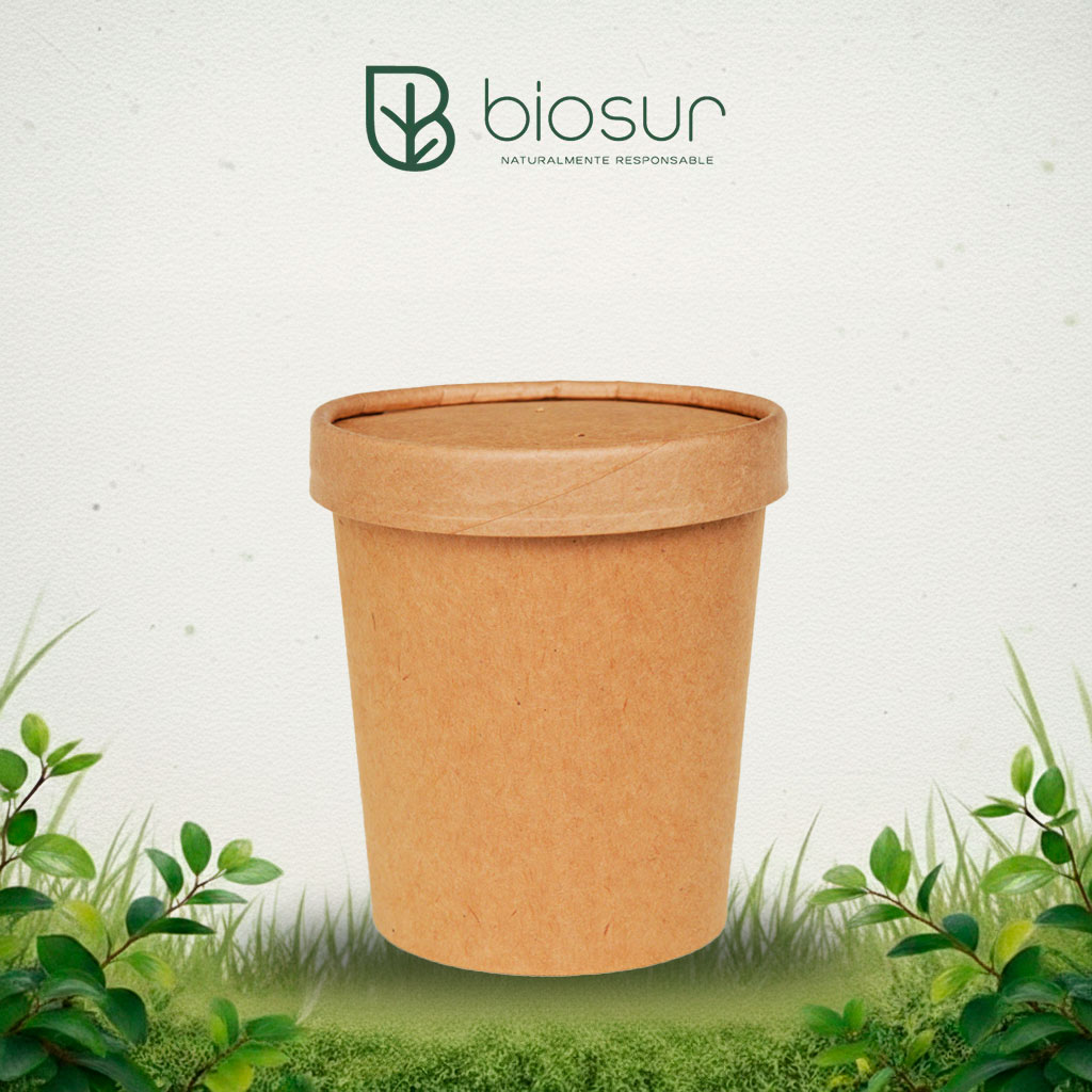 Bowl Sopero 32 oz de Papel Kraft con Tapa | Ecológico