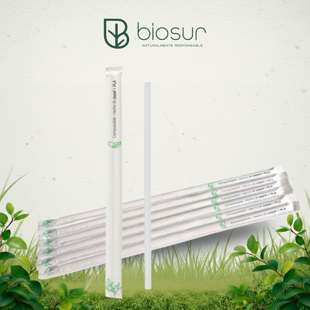 Popote Estuchado PLA 21 cm Blanco | Biodegradable