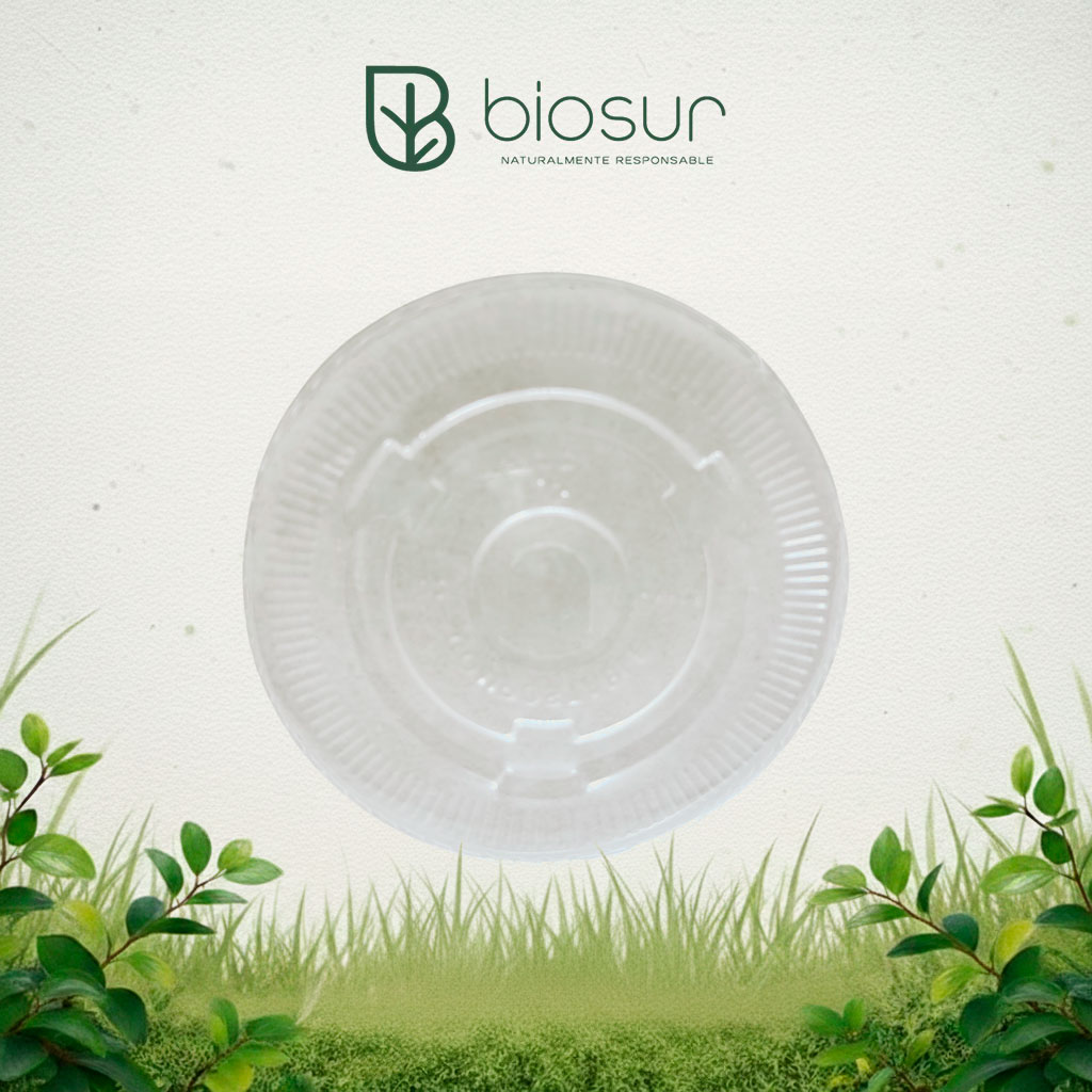Tapa Plana PLA Transparente 12–16 oz | Compostable
