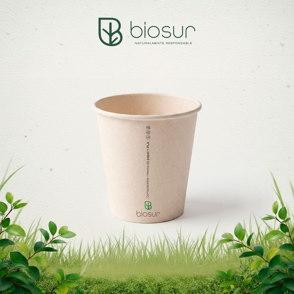 Vasos de Papel con Logo Biosur para Bebidas Calientes