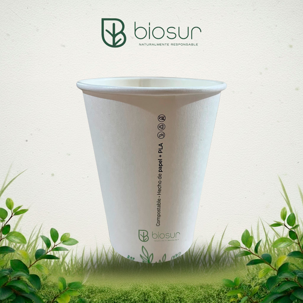 Vasos de Papel con Logo Biosur para Bebidas Calientes