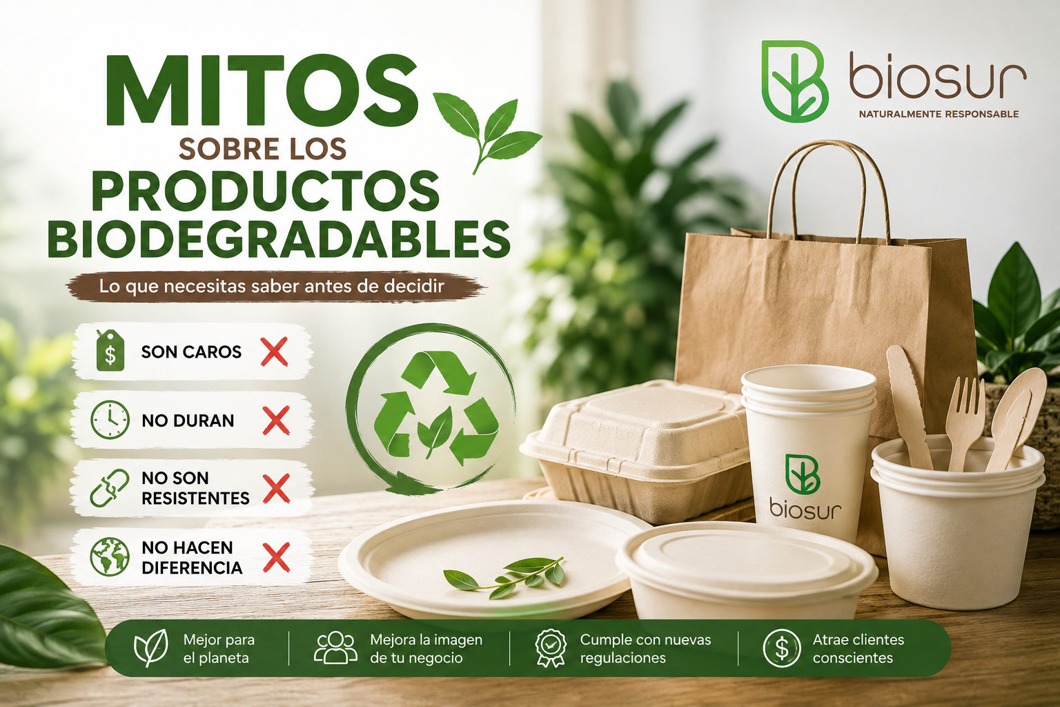 Descubre los principales mitos sobre los productos biodegradables y conoce cómo realmente ayudan al medio ambiente y a los negocios.