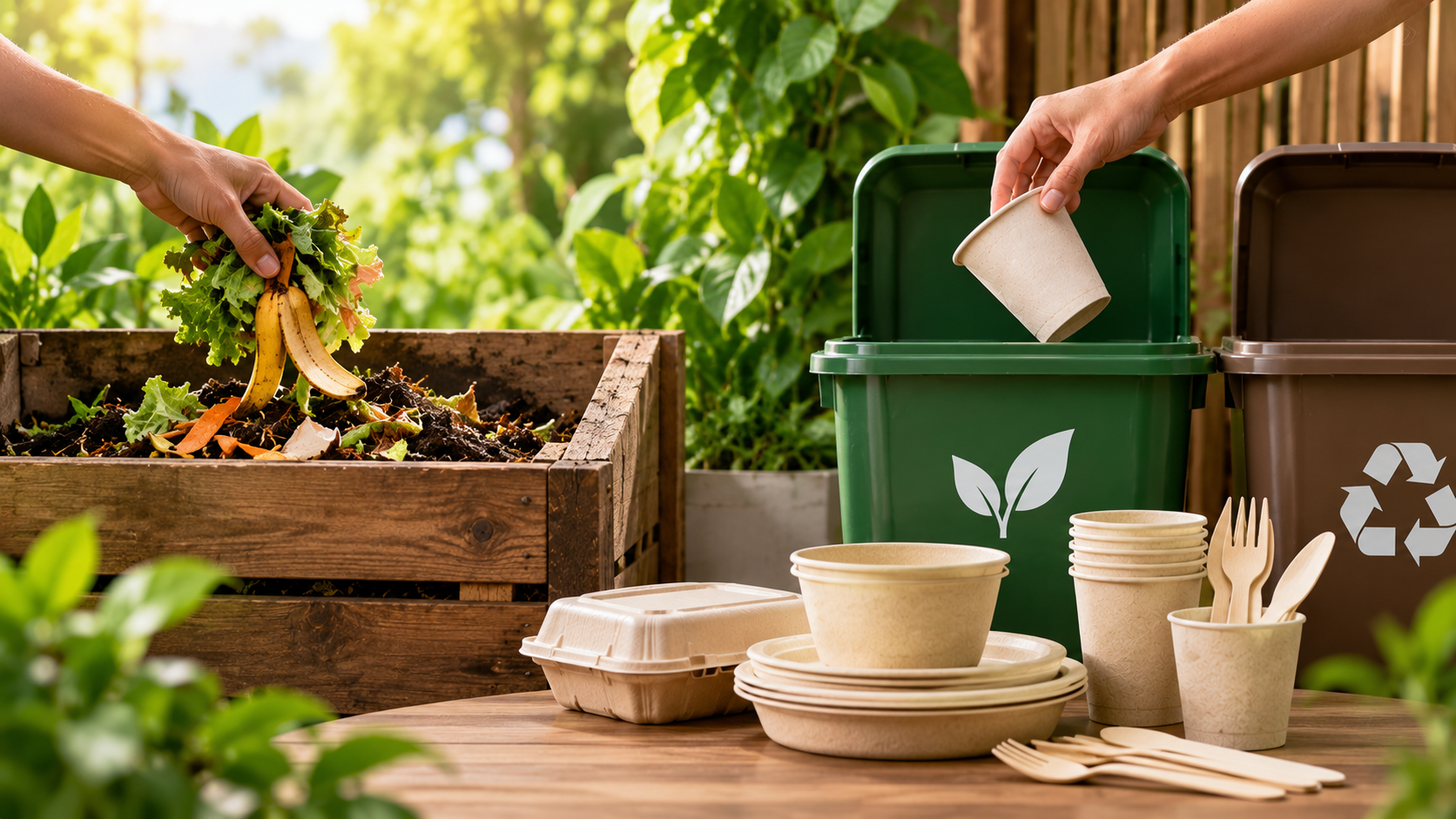 productos biodegradables · productos compostables · desechar productos biodegradables · compostaje · residuos sostenibles · desechables ecológicos